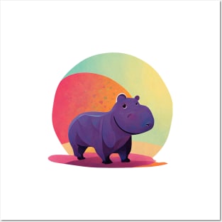 Cute painted hippo Posters and Art